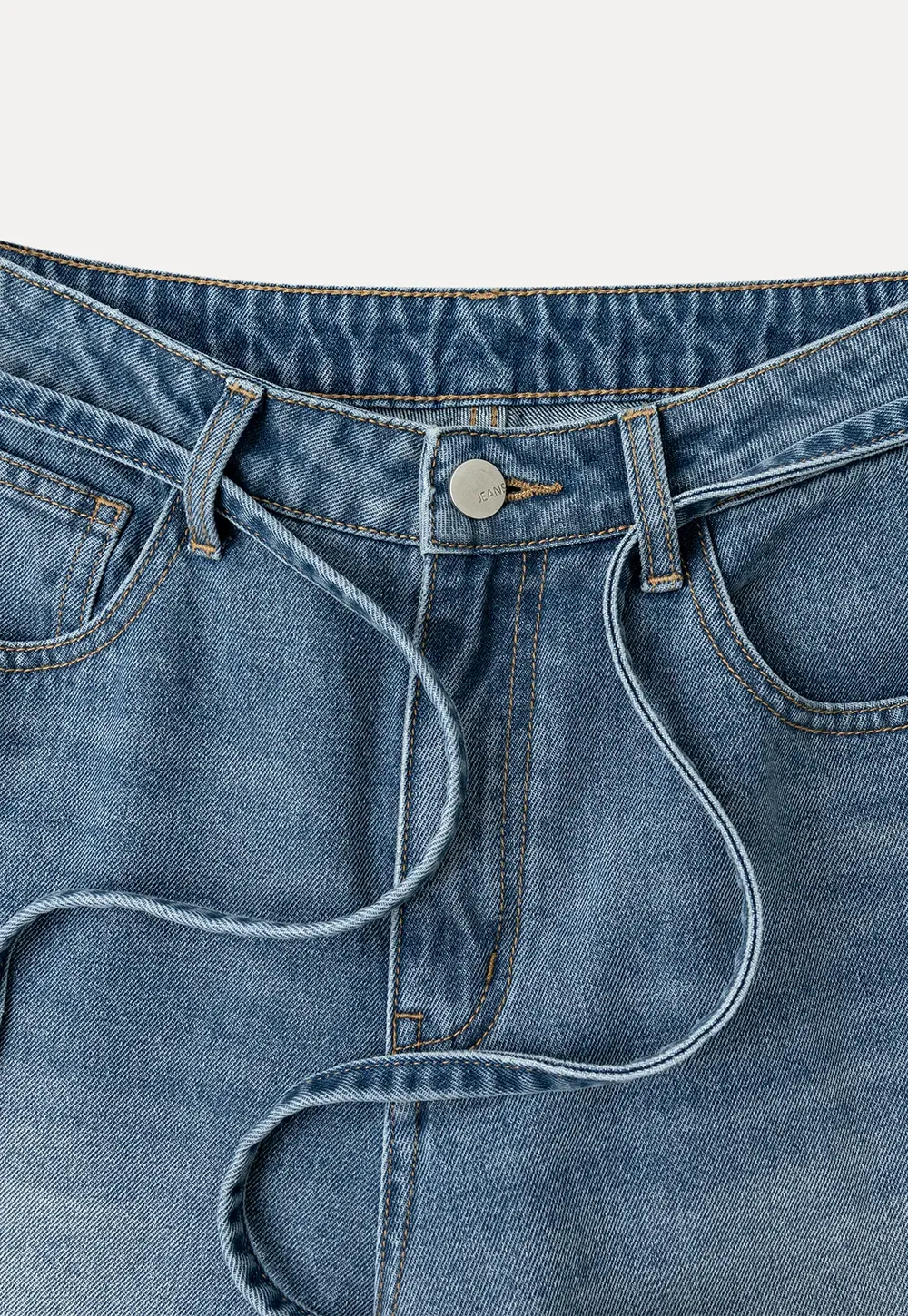 High Waist Wide Leg Drawstring Jeans