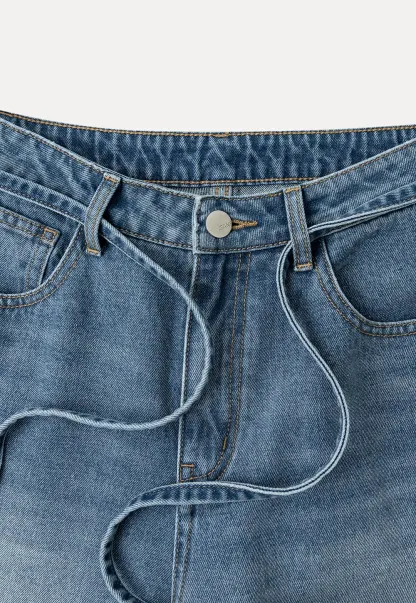 High Waist Wide Leg Drawstring Jeans