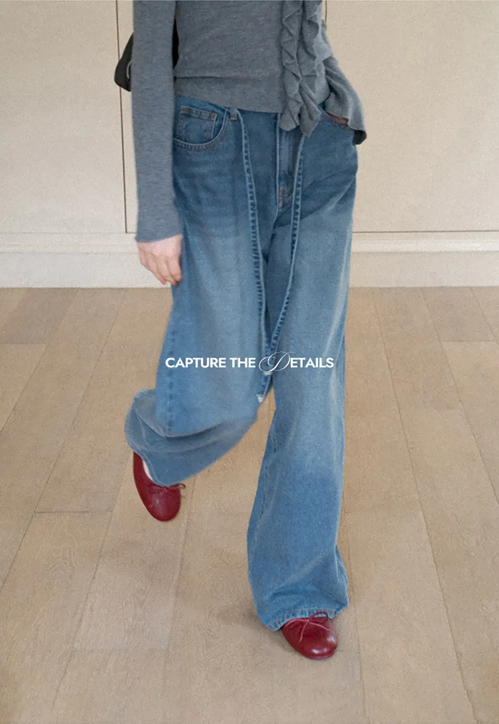 High Waist Wide Leg Drawstring Jeans