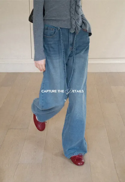 High Waist Wide Leg Drawstring Jeans