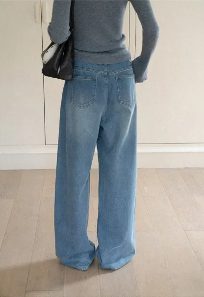 High Waist Wide Leg Drawstring Jeans