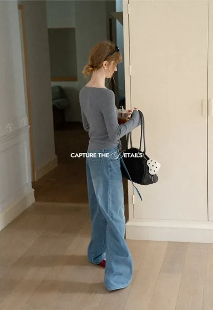High Waist Wide Leg Drawstring Jeans
