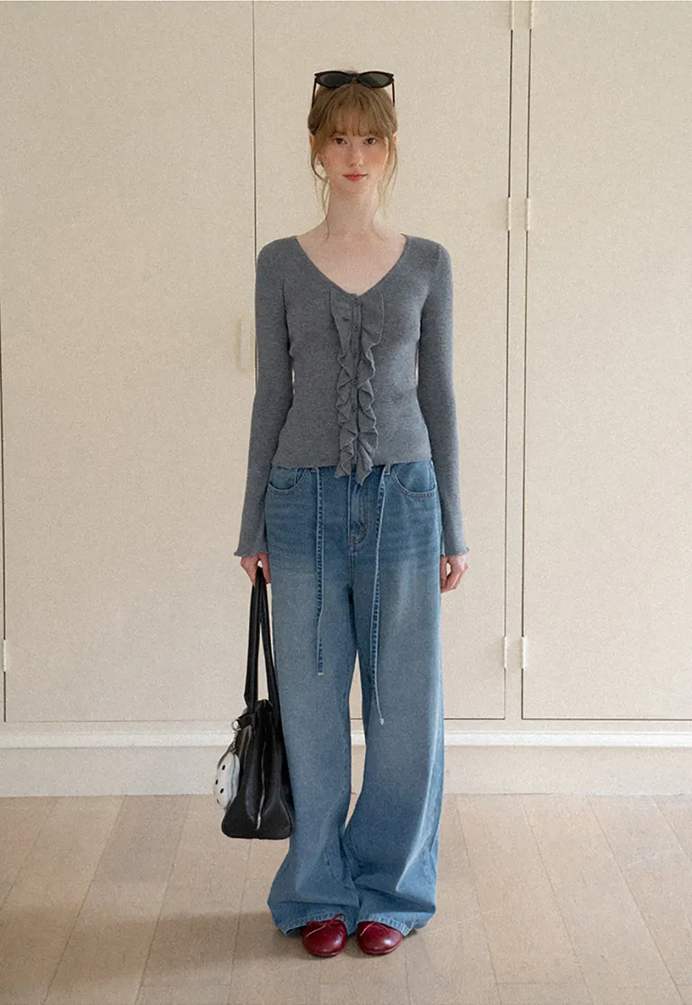 High Waist Wide Leg Drawstring Jeans