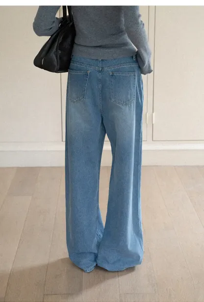 High Waist Wide Leg Drawstring Jeans