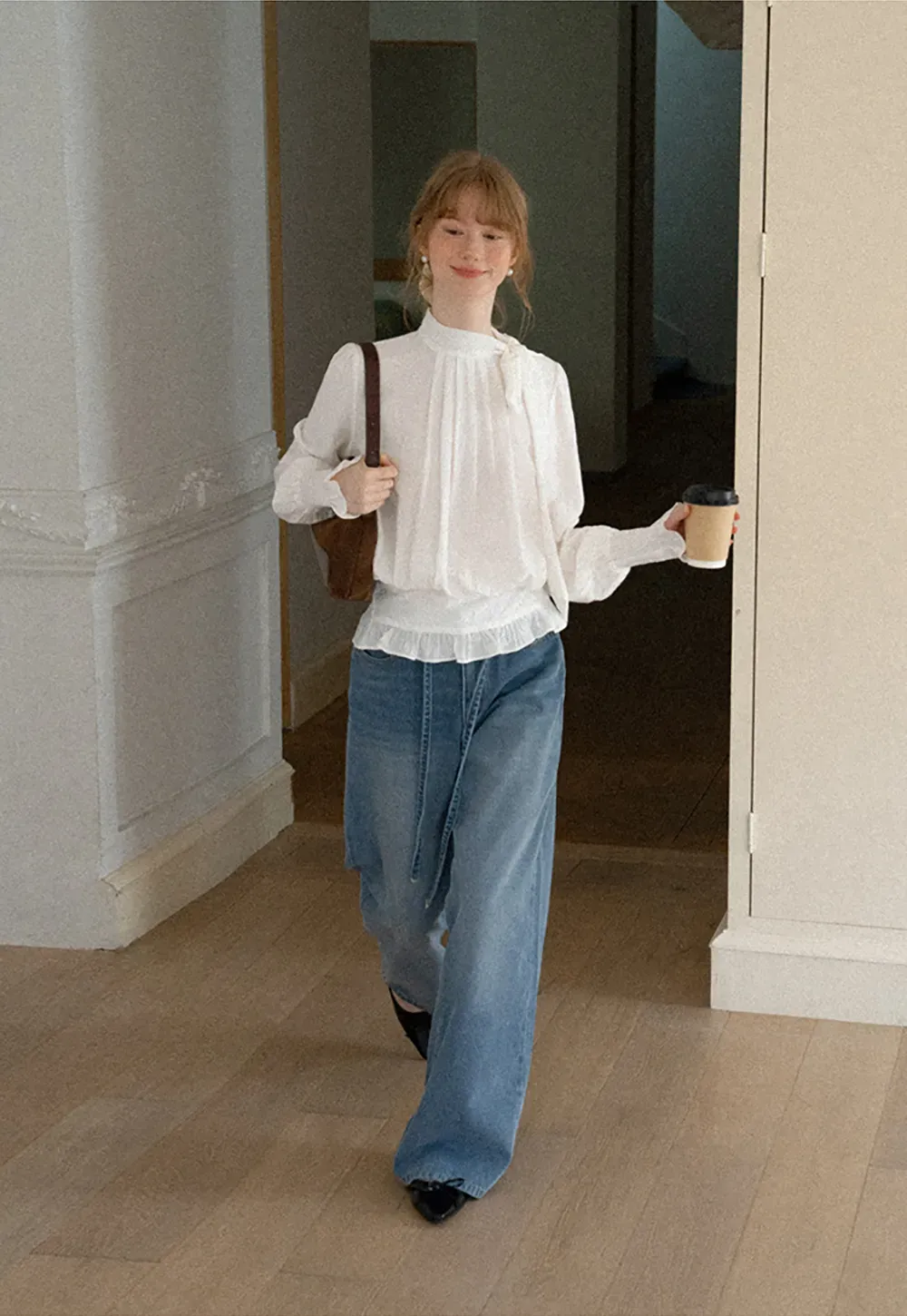 High Waist Wide Leg Drawstring Jeans