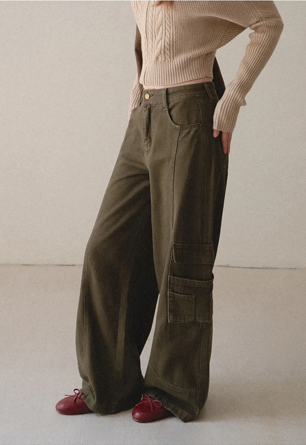 Cargo Pocket Wide Leg Denim Pant