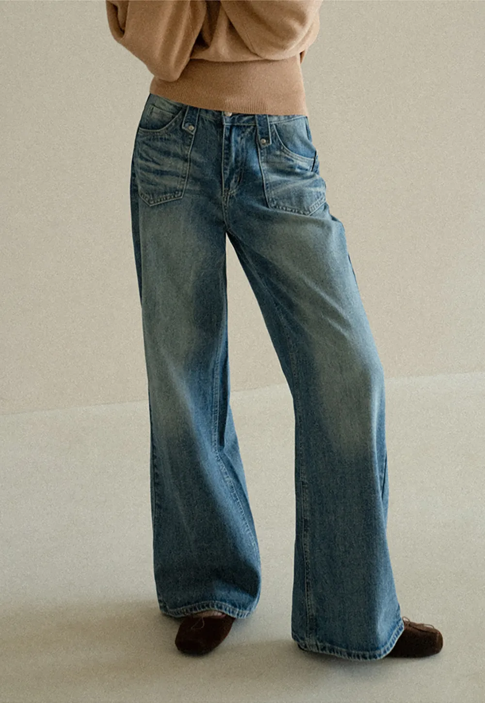 Wide Leg Flared Denim Jeans