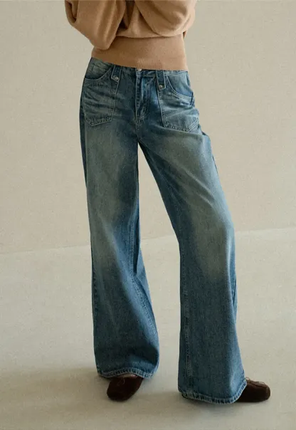 Wide Leg Flared Denim Jeans