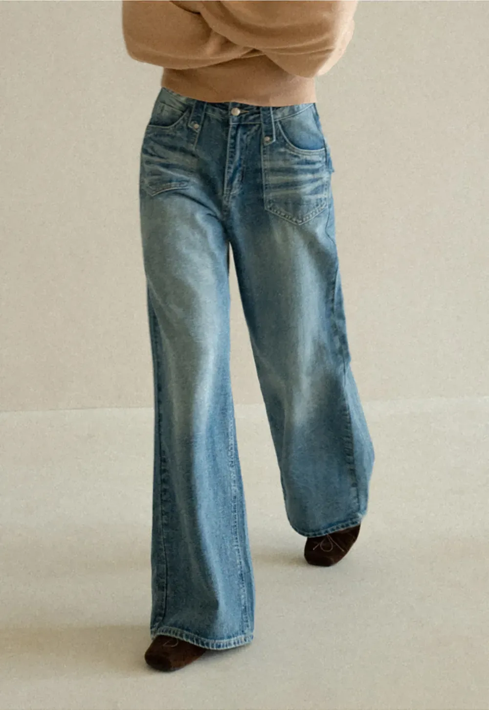 Wide Leg Flared Denim Jeans