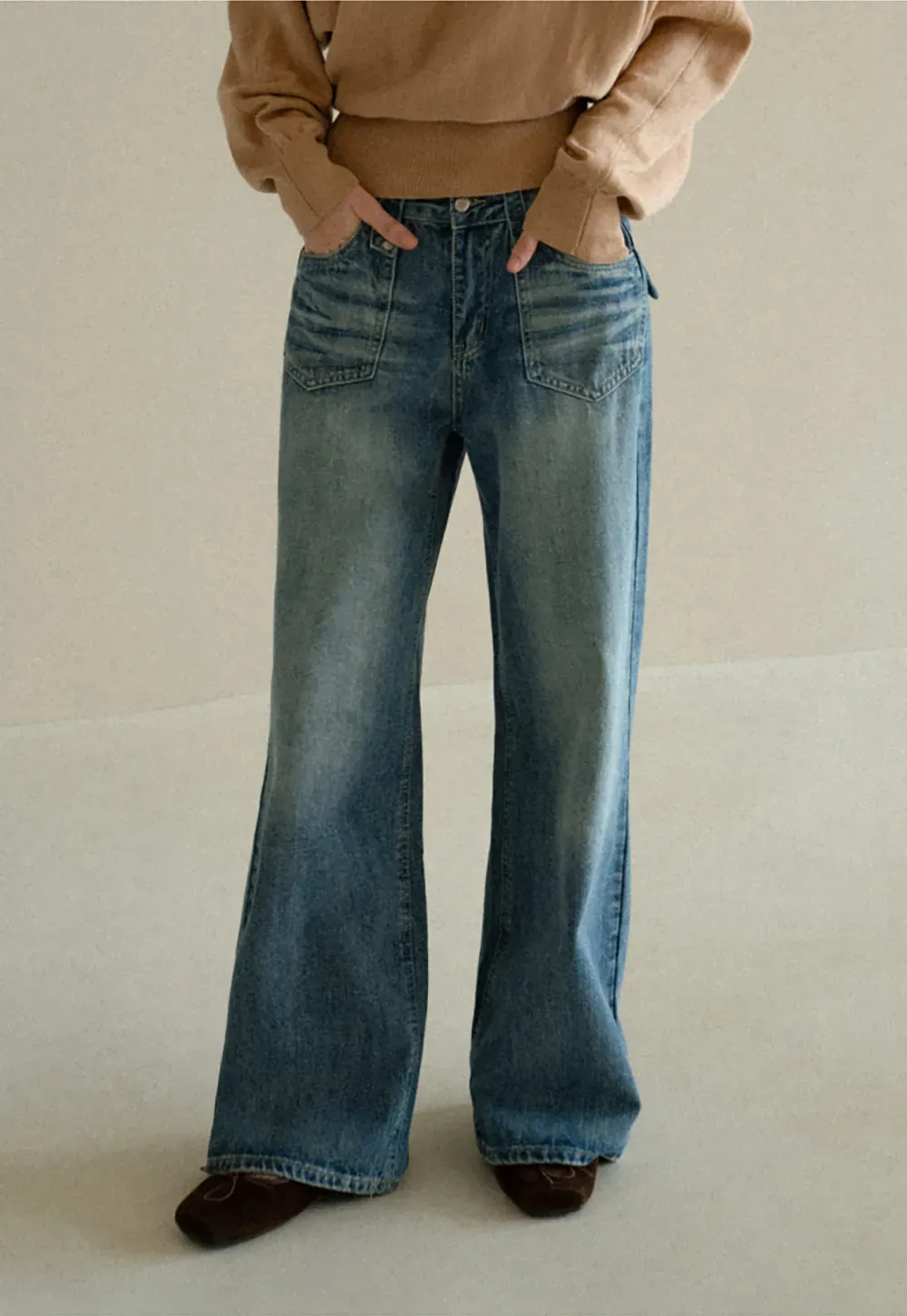 Wide Leg Flared Denim Jeans