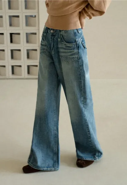 Wide Leg Flared Denim Jeans
