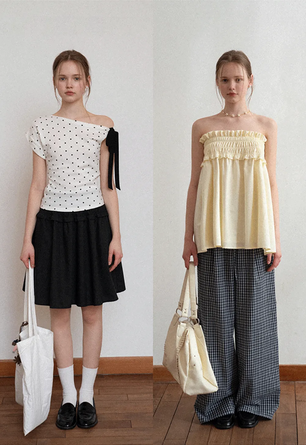 Checkered wide leg skirt with pleated waistband