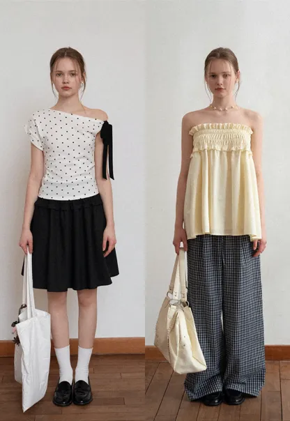 Checkered wide leg skirt with pleated waistband