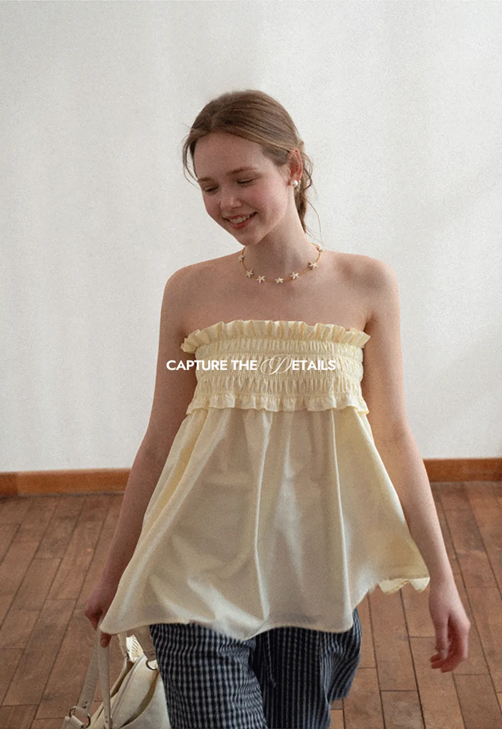 Checkered wide leg skirt with pleated waistband