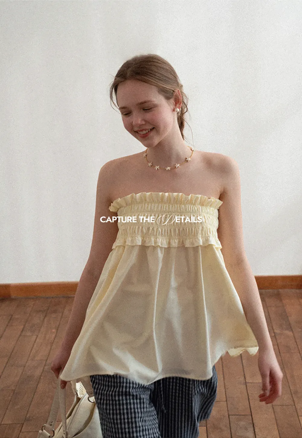 Checkered wide leg skirt with pleated waistband