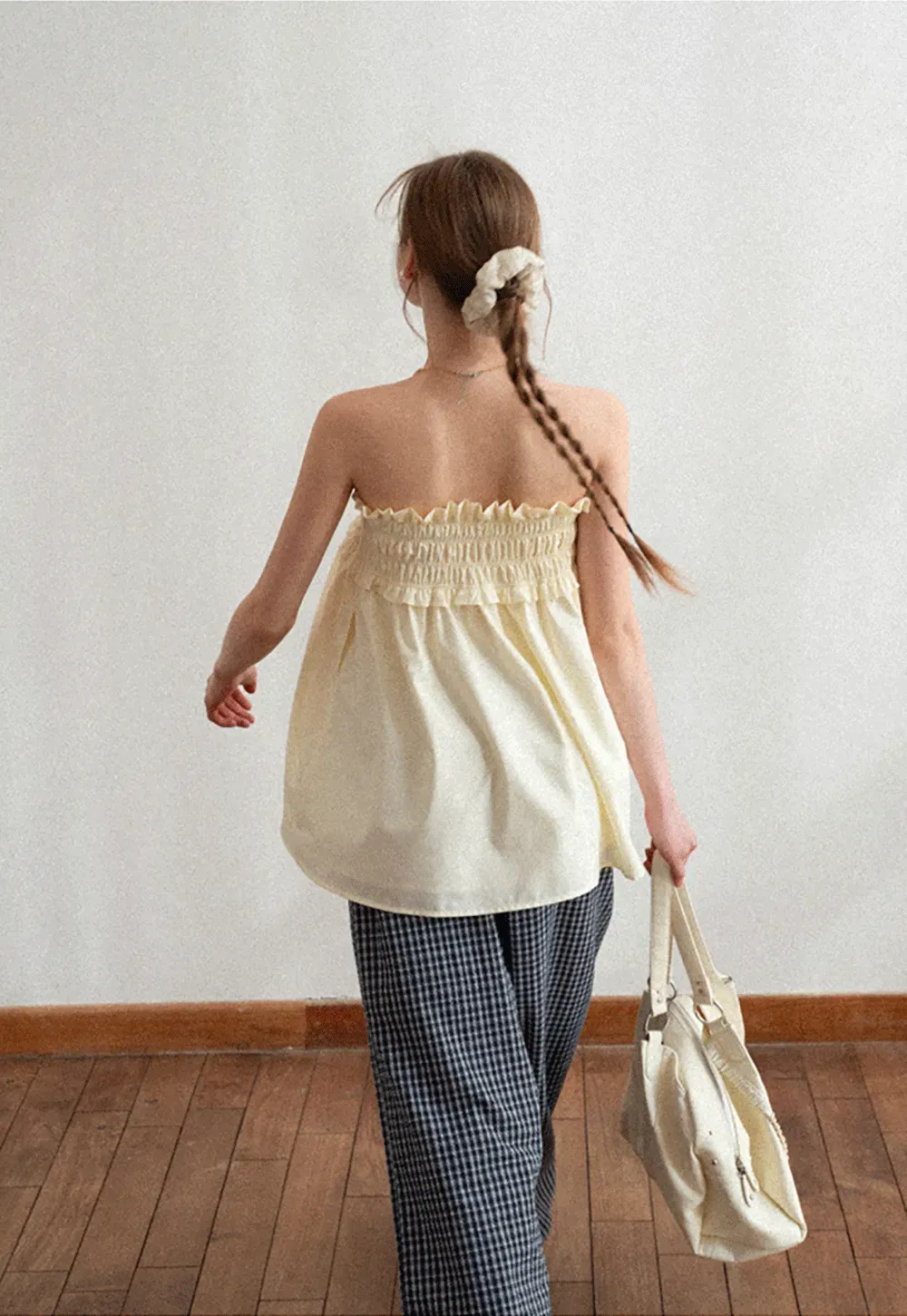 Checkered wide leg skirt with pleated waistband