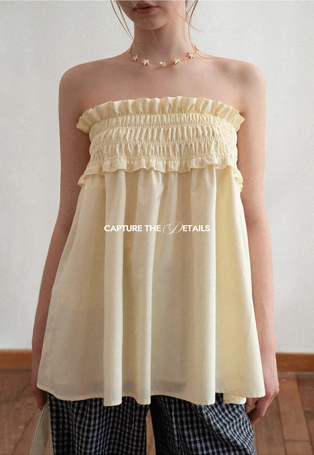 Checkered wide leg skirt with pleated waistband