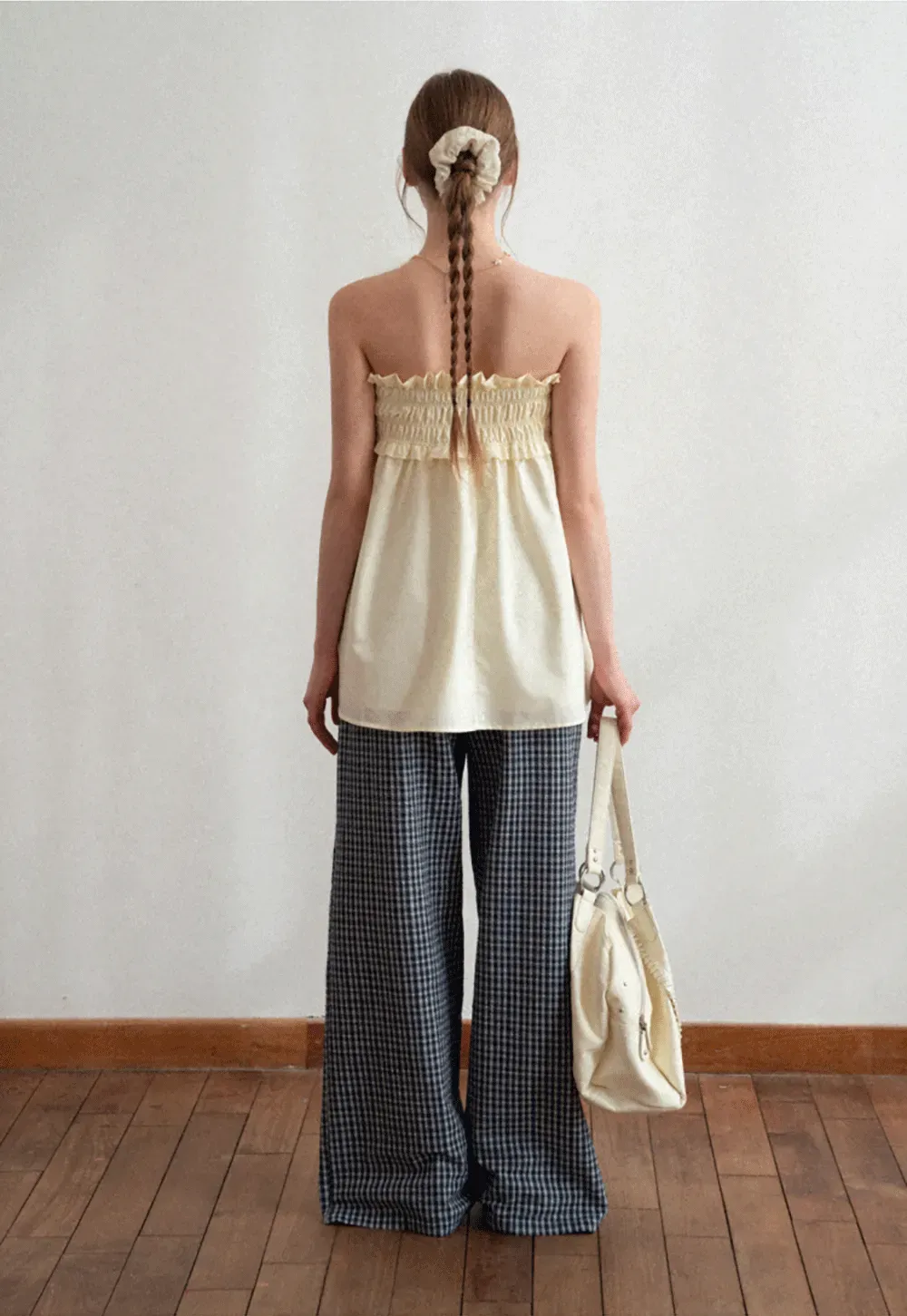 Checkered wide leg skirt with pleated waistband