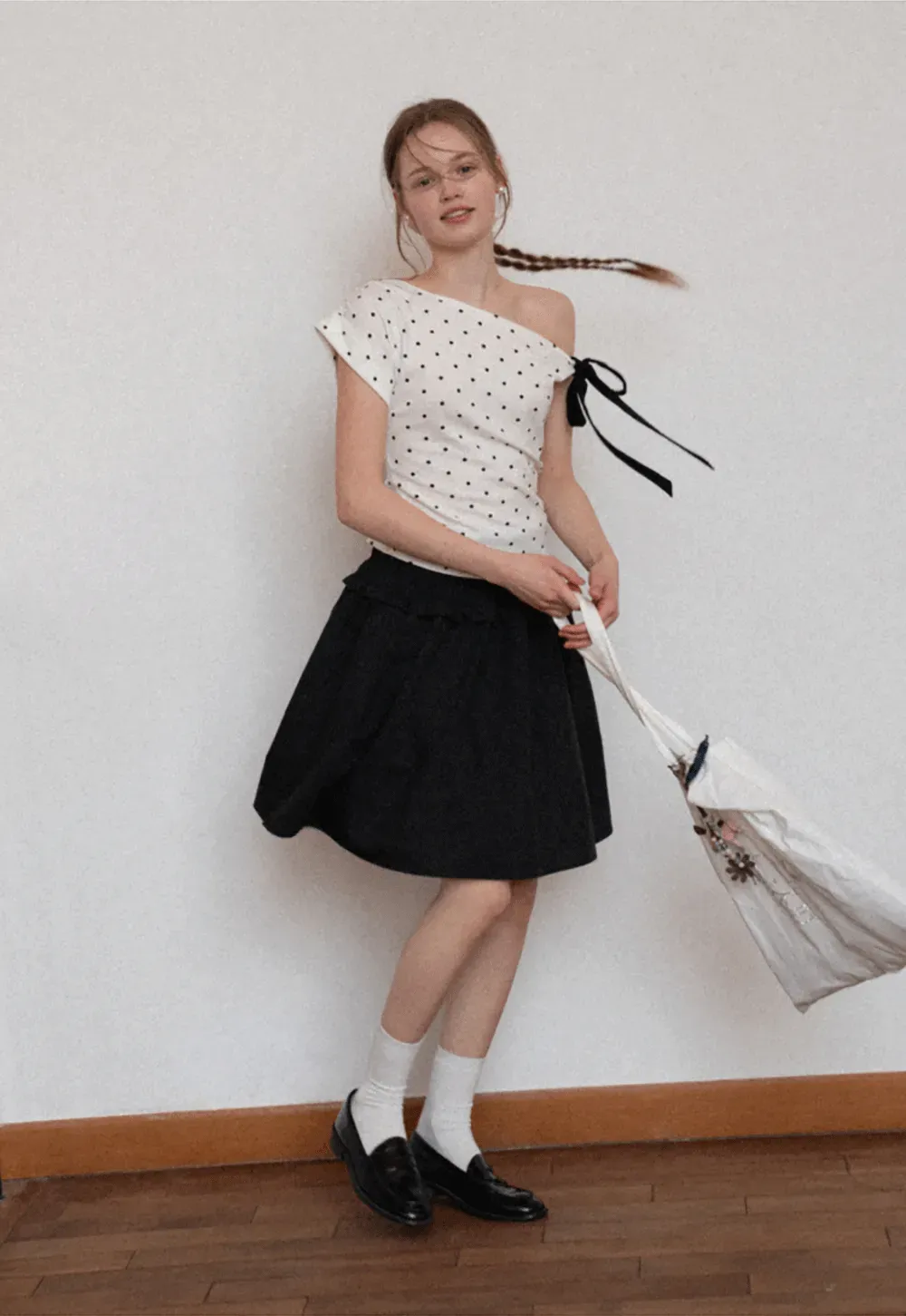 Checkered wide leg skirt with pleated waistband