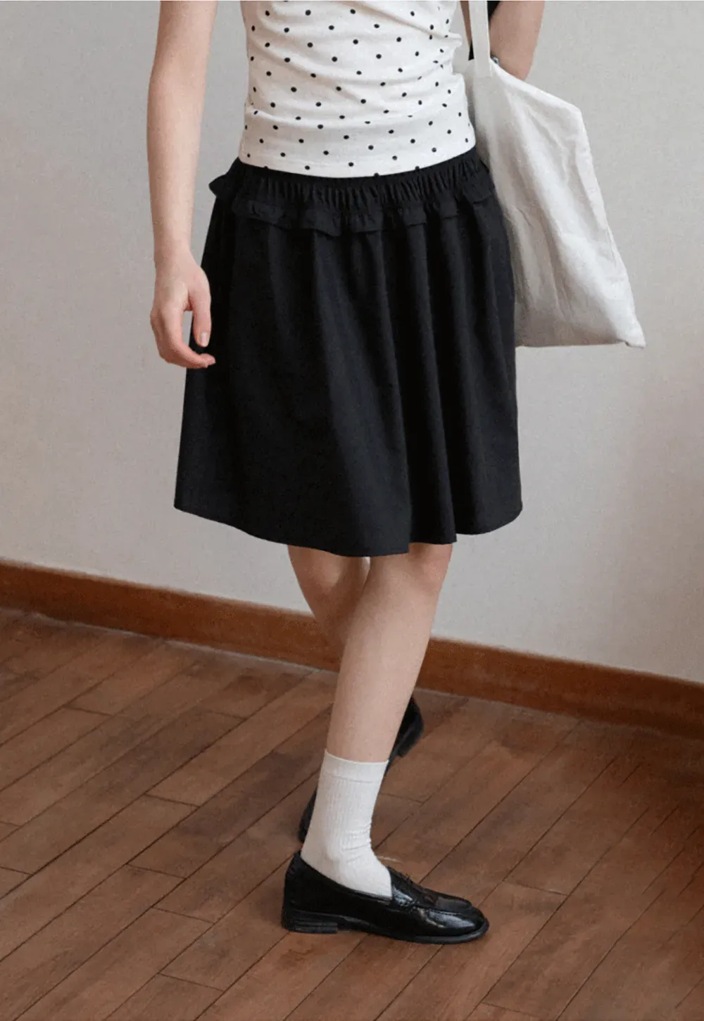 Checkered wide leg skirt with pleated waistband