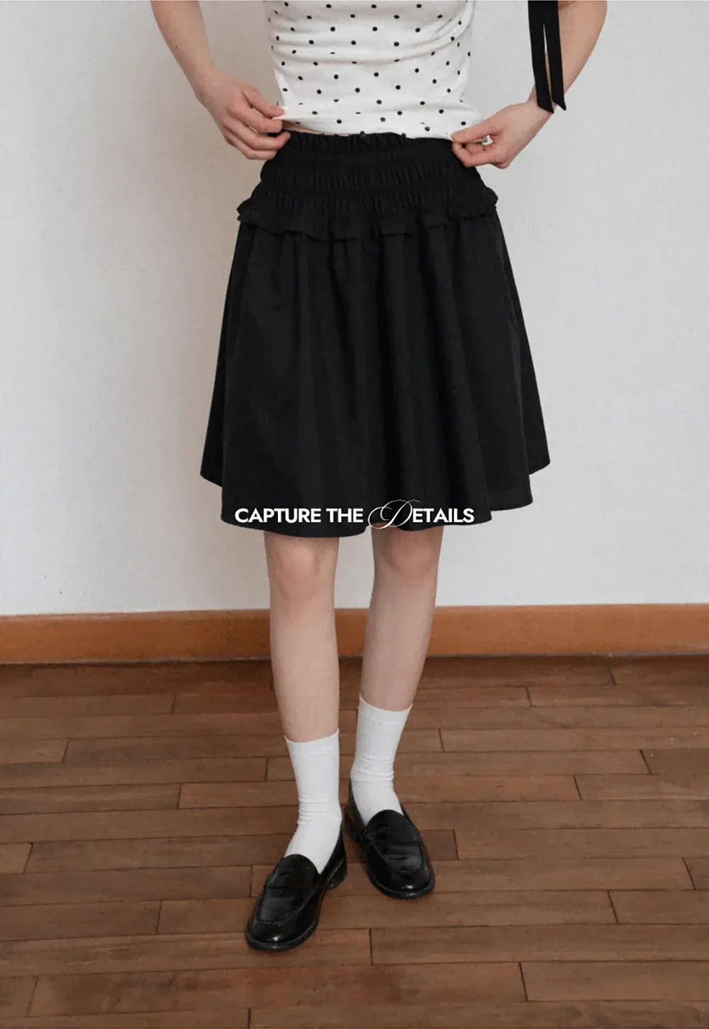 Checkered wide leg skirt with pleated waistband