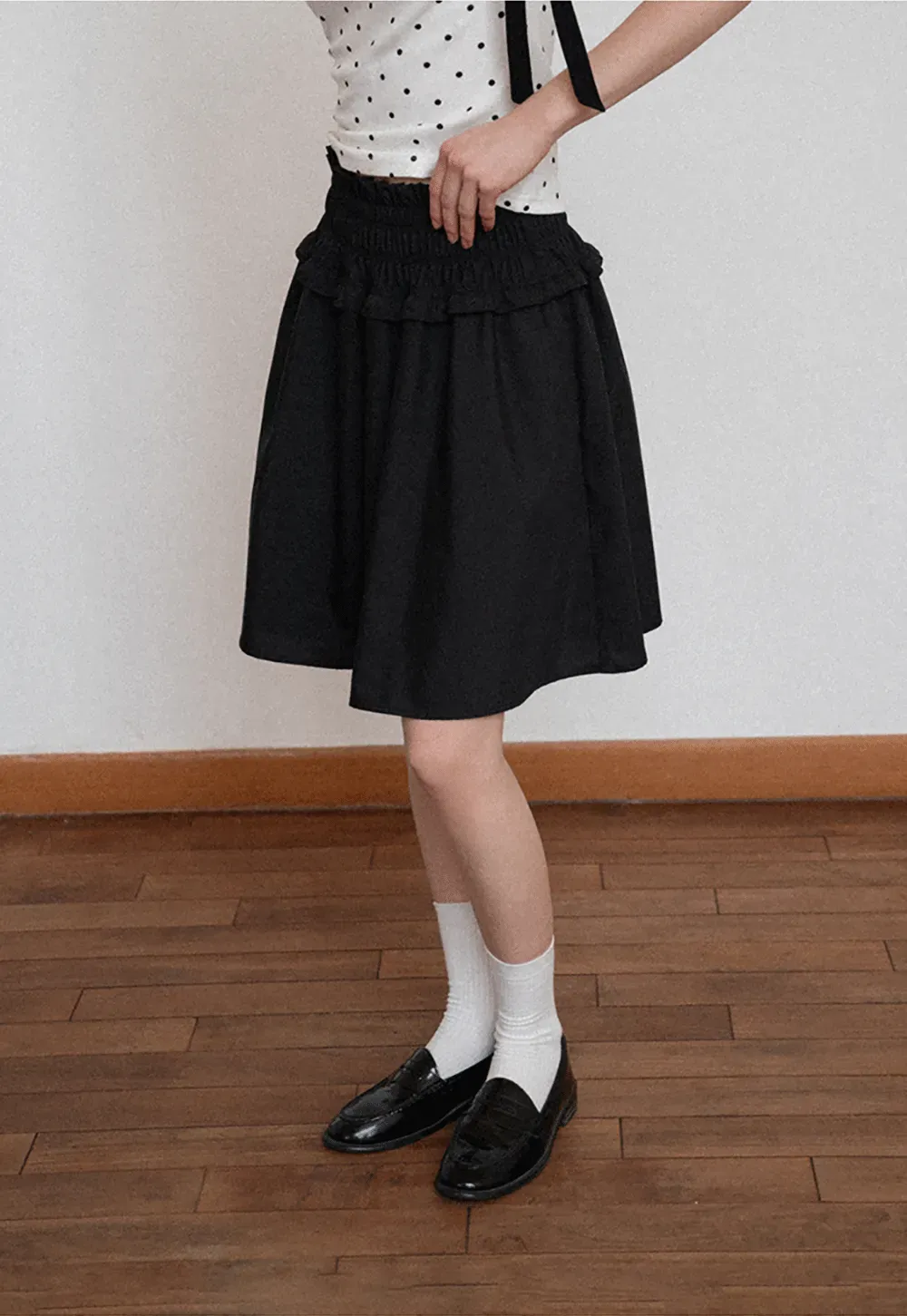 Checkered wide leg skirt with pleated waistband