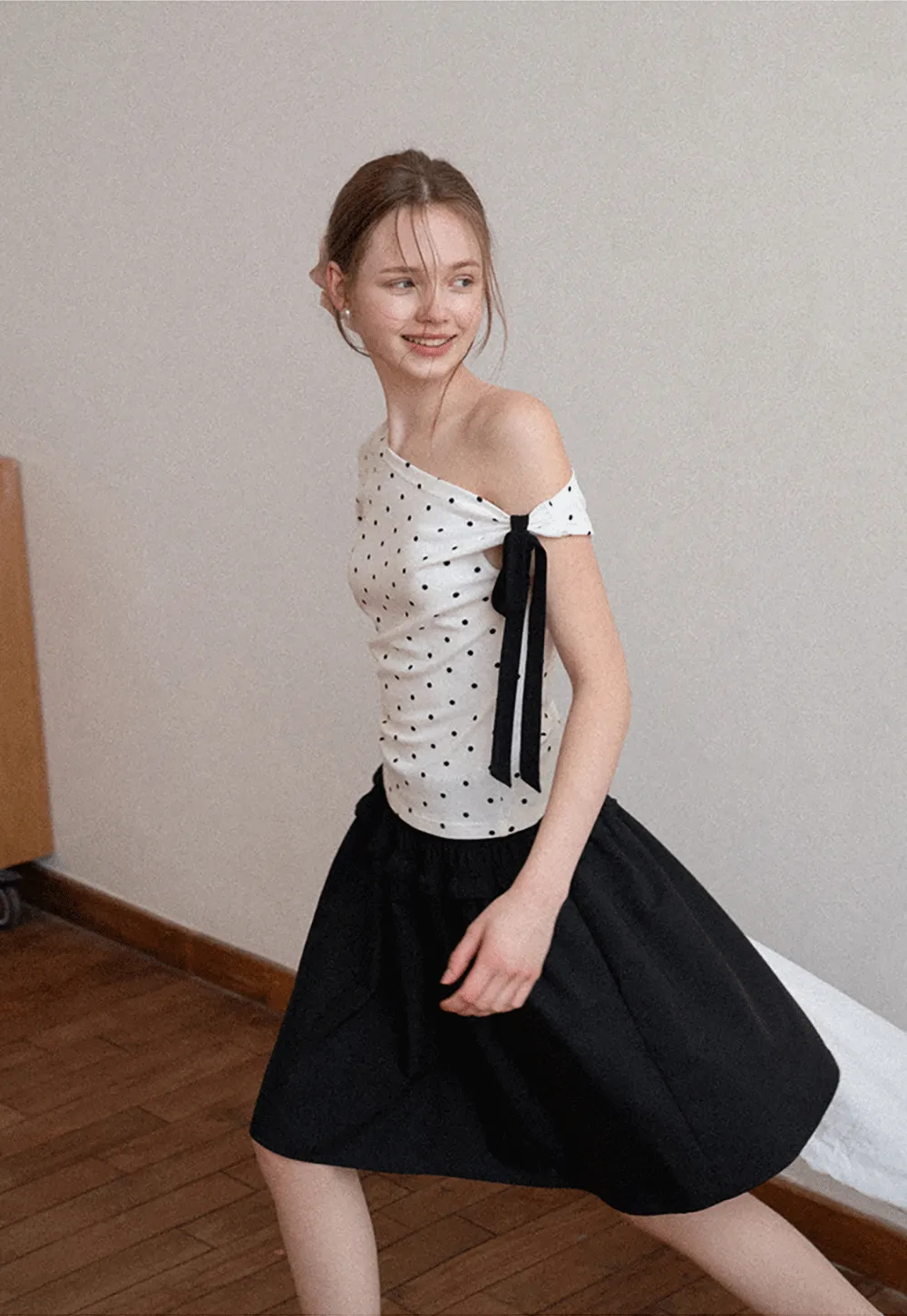 Checkered wide leg skirt with pleated waistband