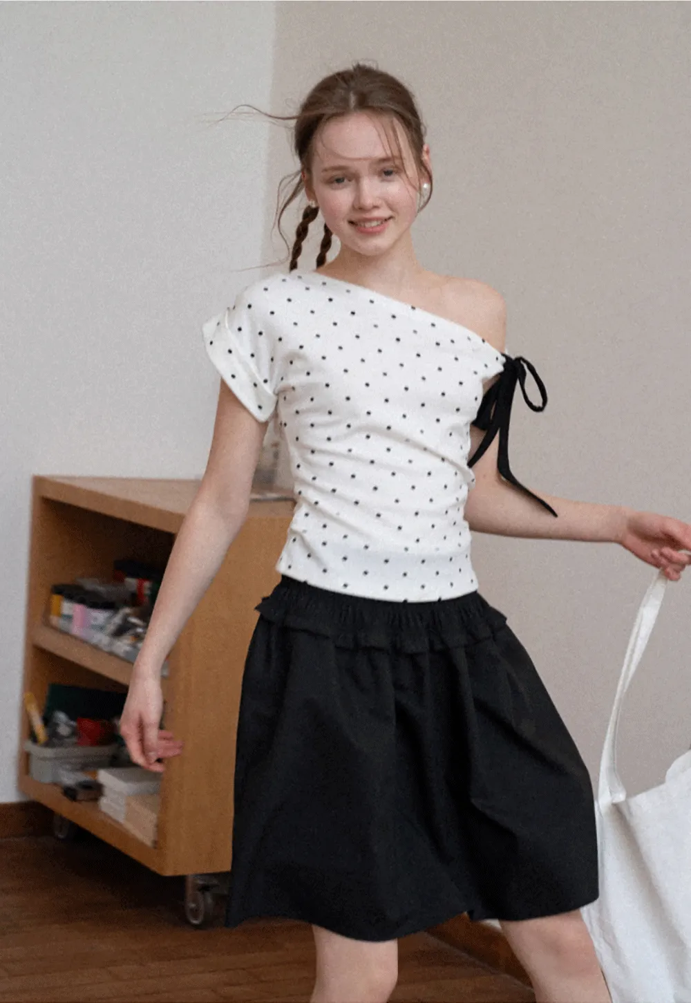 Checkered wide leg skirt with pleated waistband