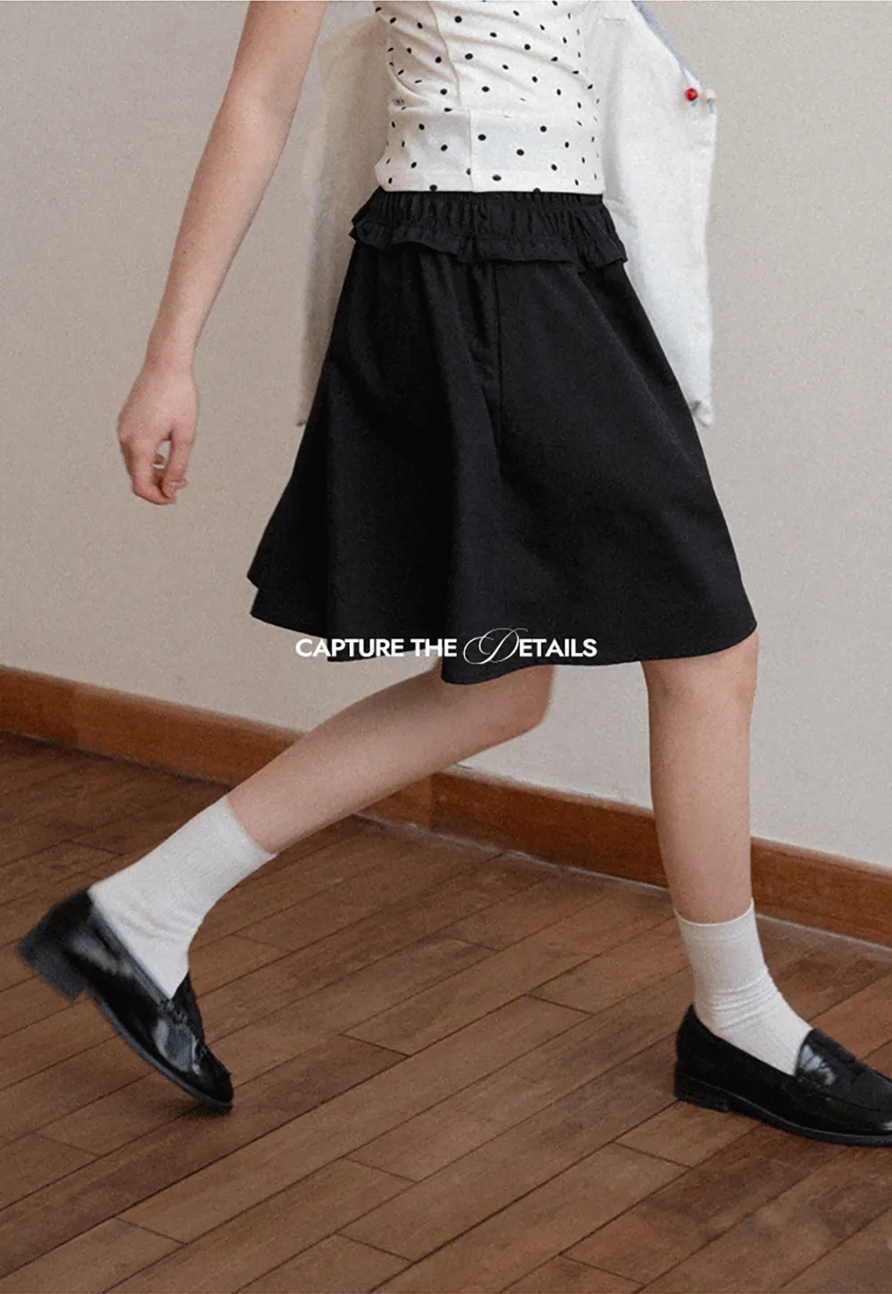 Checkered wide leg skirt with pleated waistband