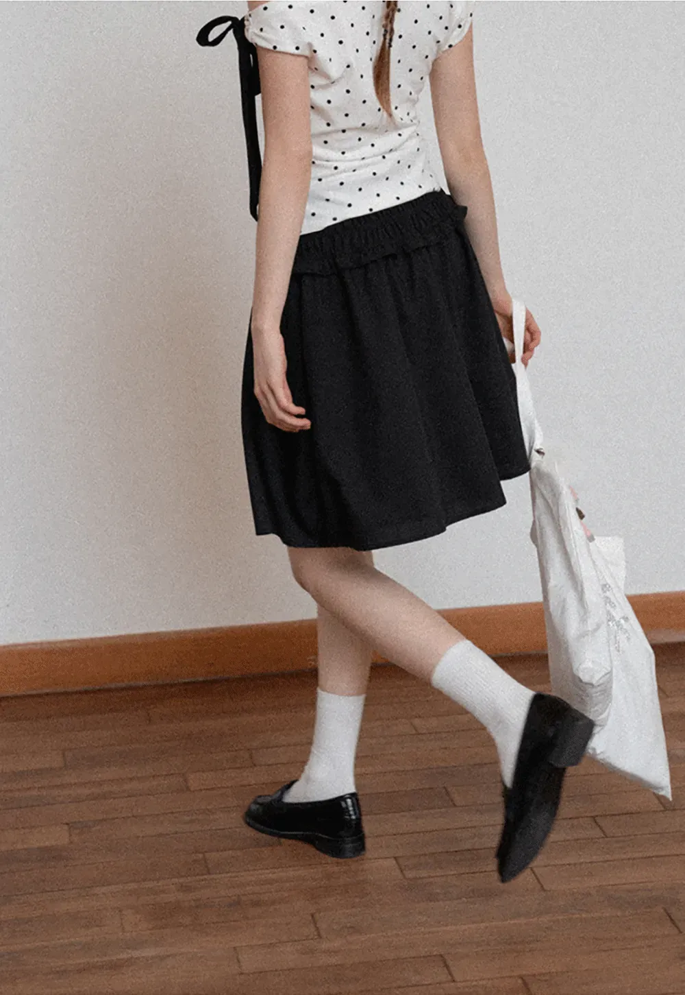 Checkered wide leg skirt with pleated waistband