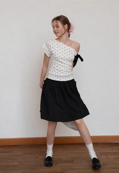 Checkered wide leg skirt with pleated waistband