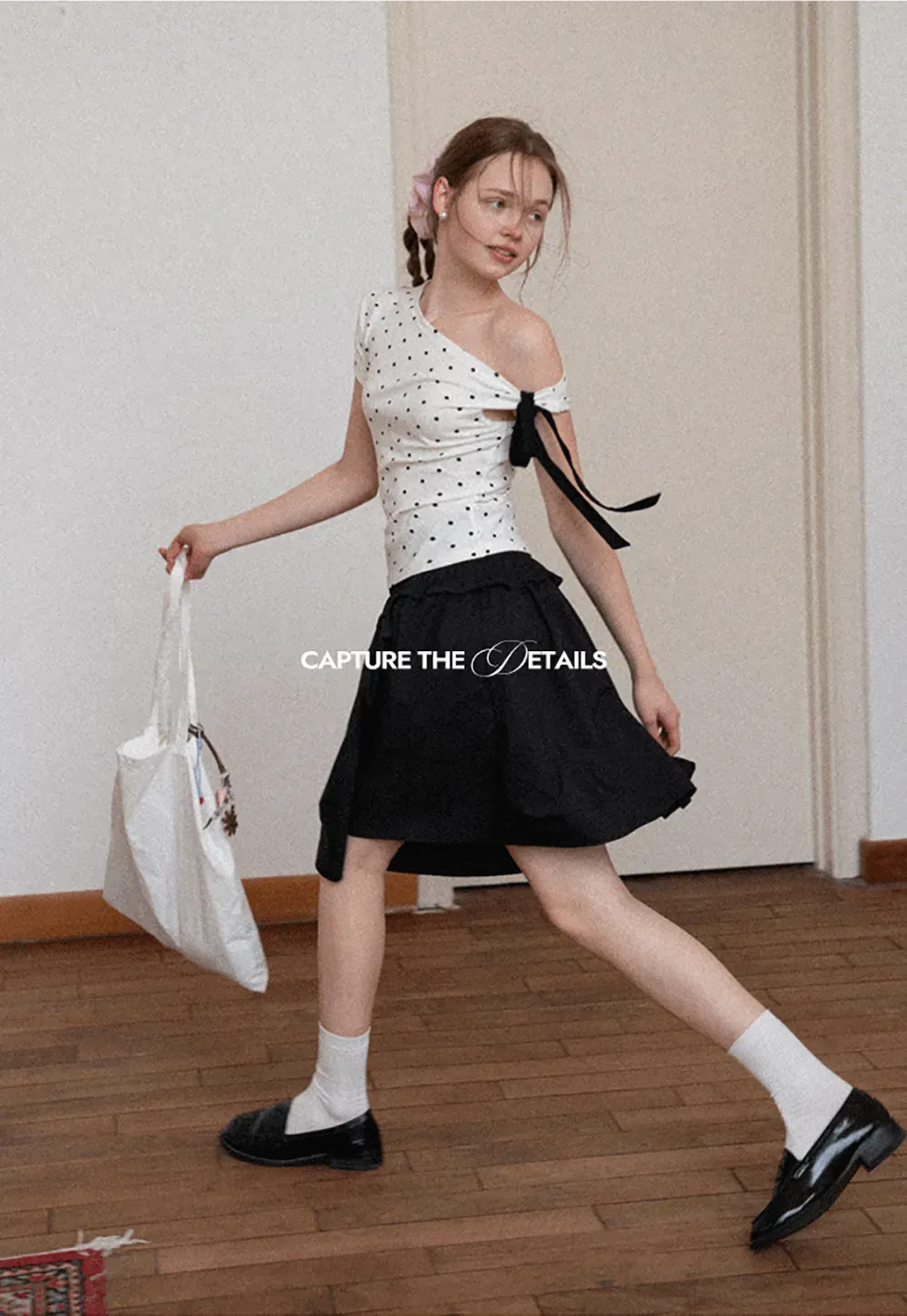 Checkered wide leg skirt with pleated waistband