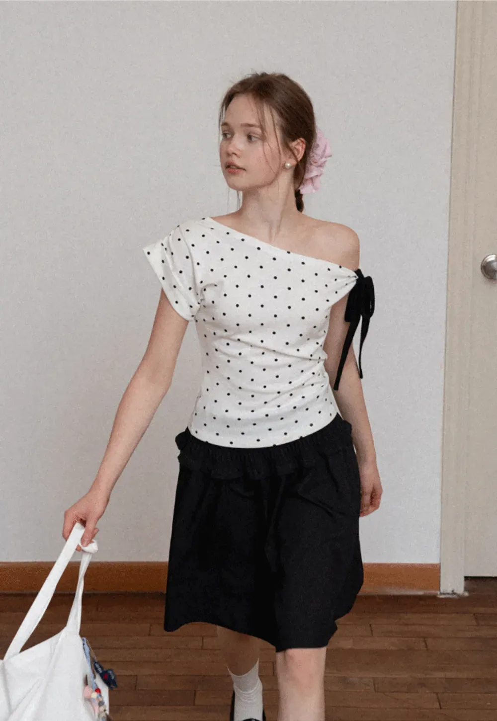 Checkered wide leg skirt with pleated waistband