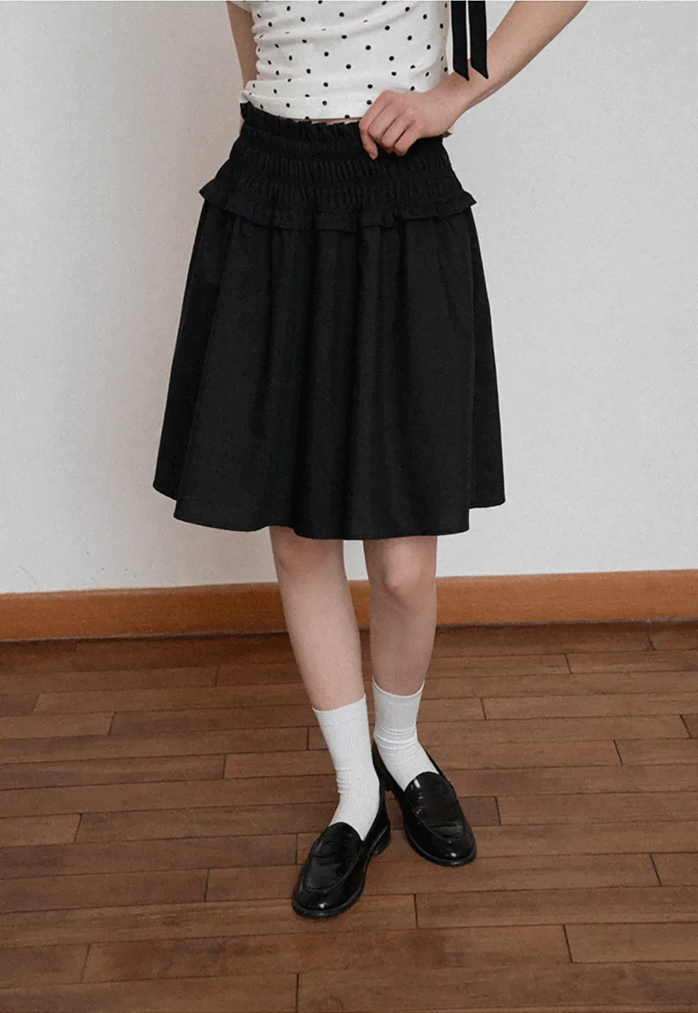 Checkered wide leg skirt with pleated waistband