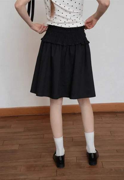 Checkered wide leg skirt with pleated waistband