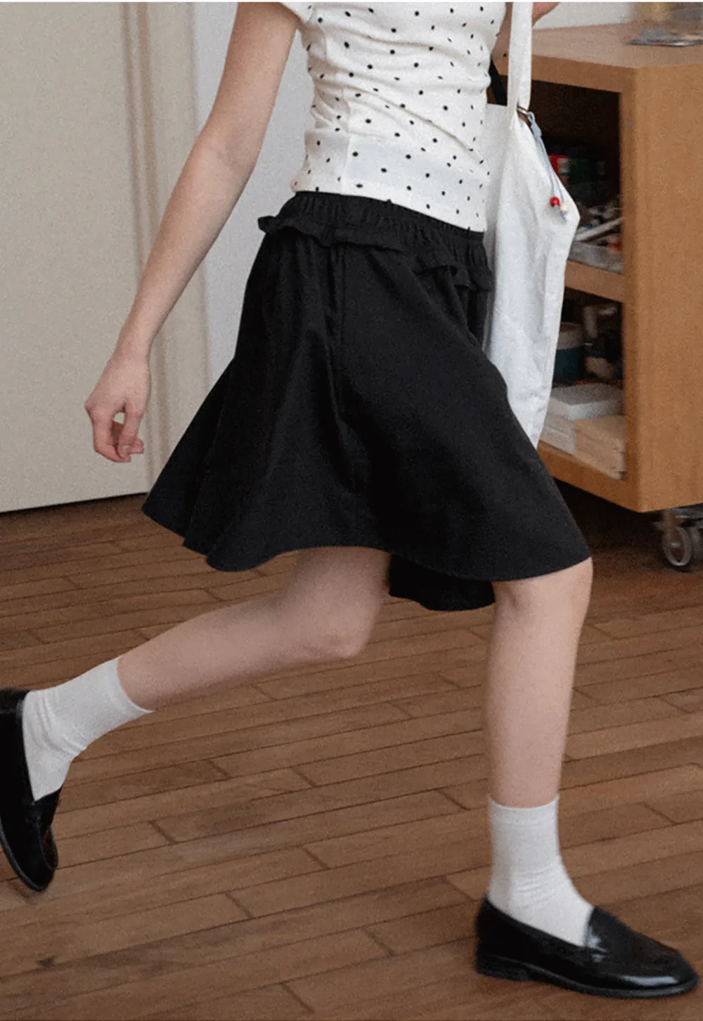 Checkered wide leg skirt with pleated waistband