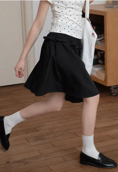 Checkered wide leg skirt with pleated waistband