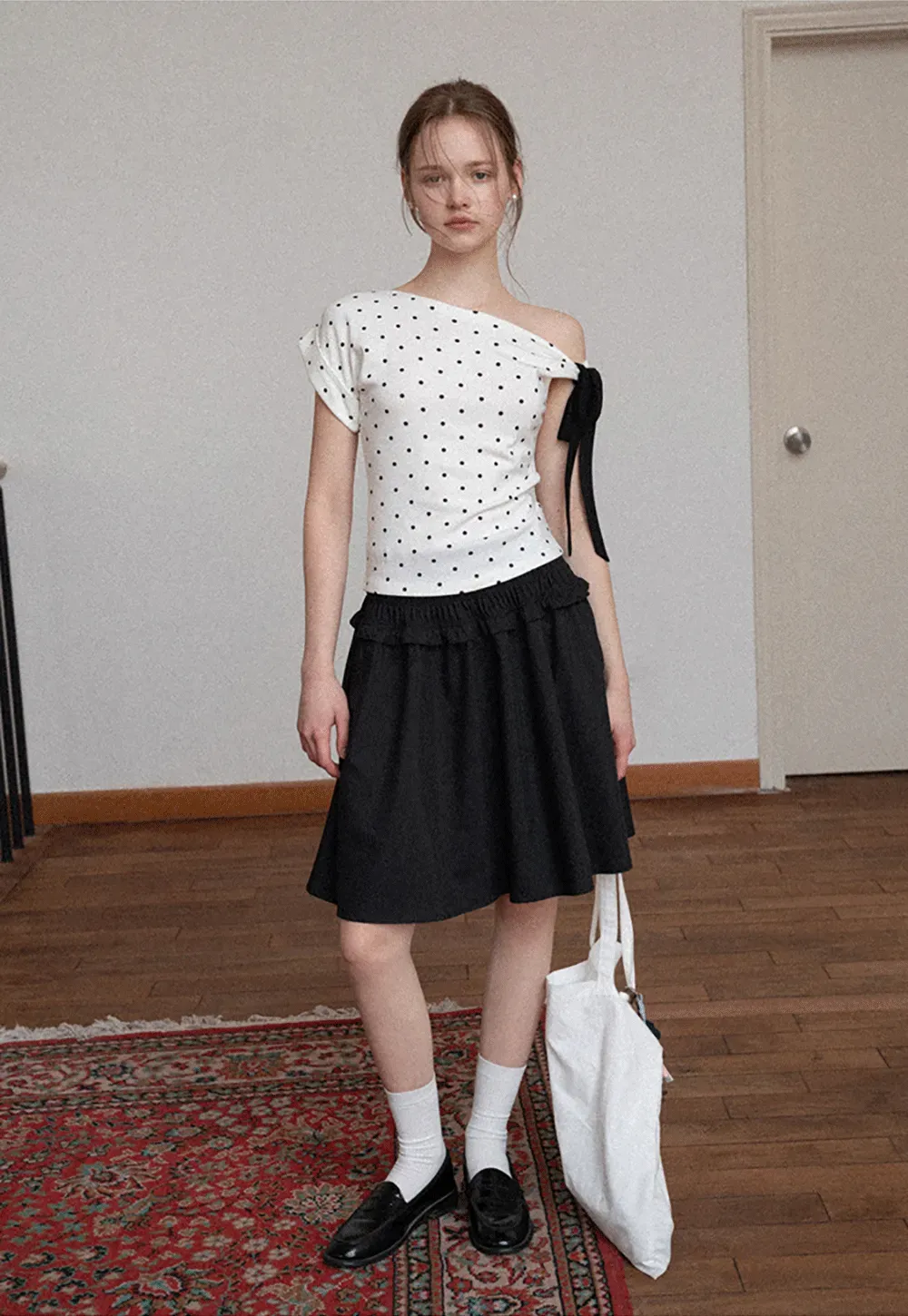 Checkered wide leg skirt with pleated waistband