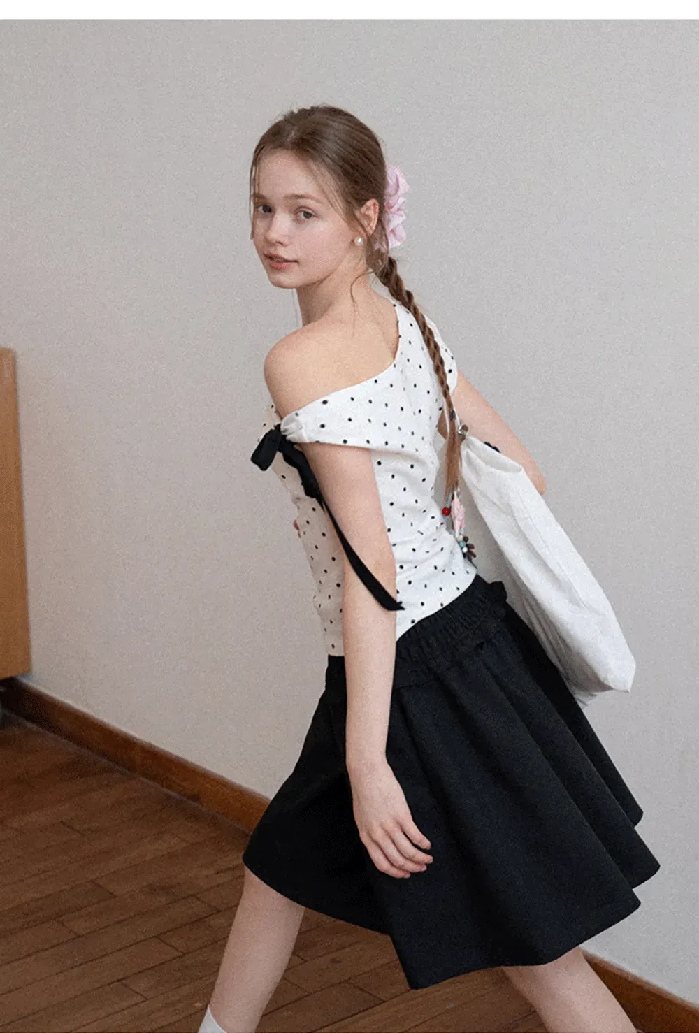 Checkered wide leg skirt with pleated waistband