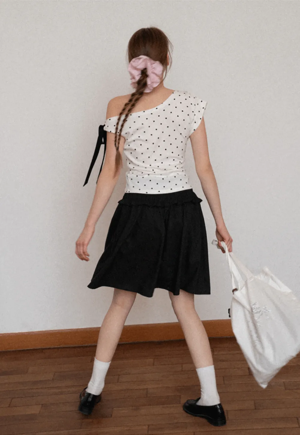 Checkered wide leg skirt with pleated waistband