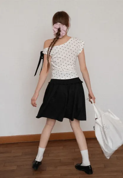 Checkered wide leg skirt with pleated waistband