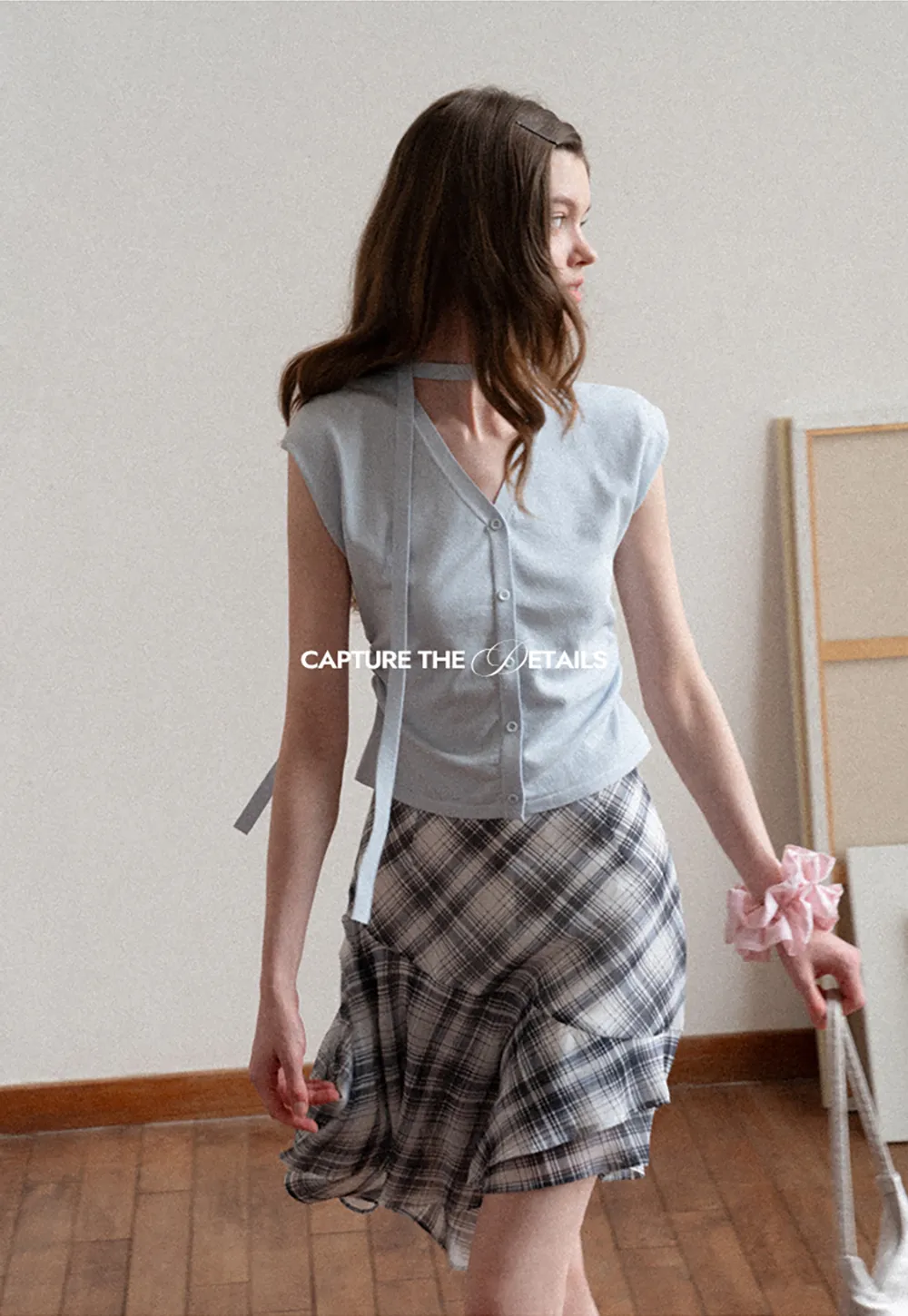 Plaid Skirt with Ruffled Hem and Asymmetrical Design