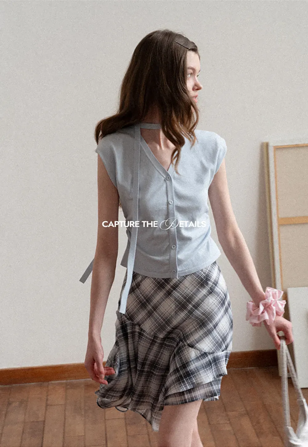 Plaid Skirt with Ruffled Hem and Asymmetrical Design