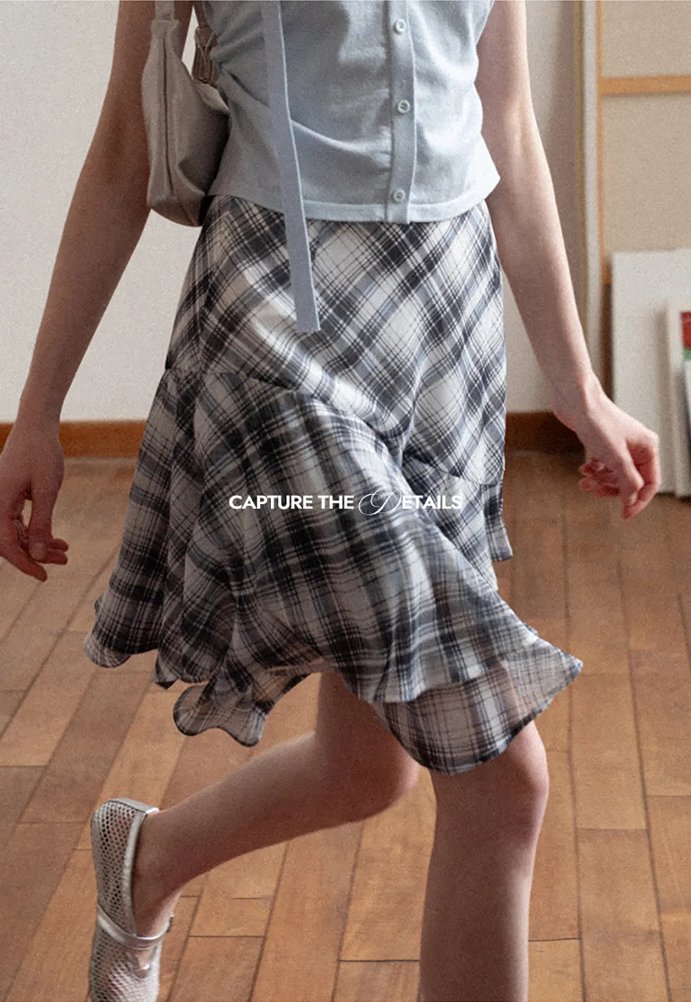 Plaid Skirt with Ruffled Hem and Asymmetrical Design