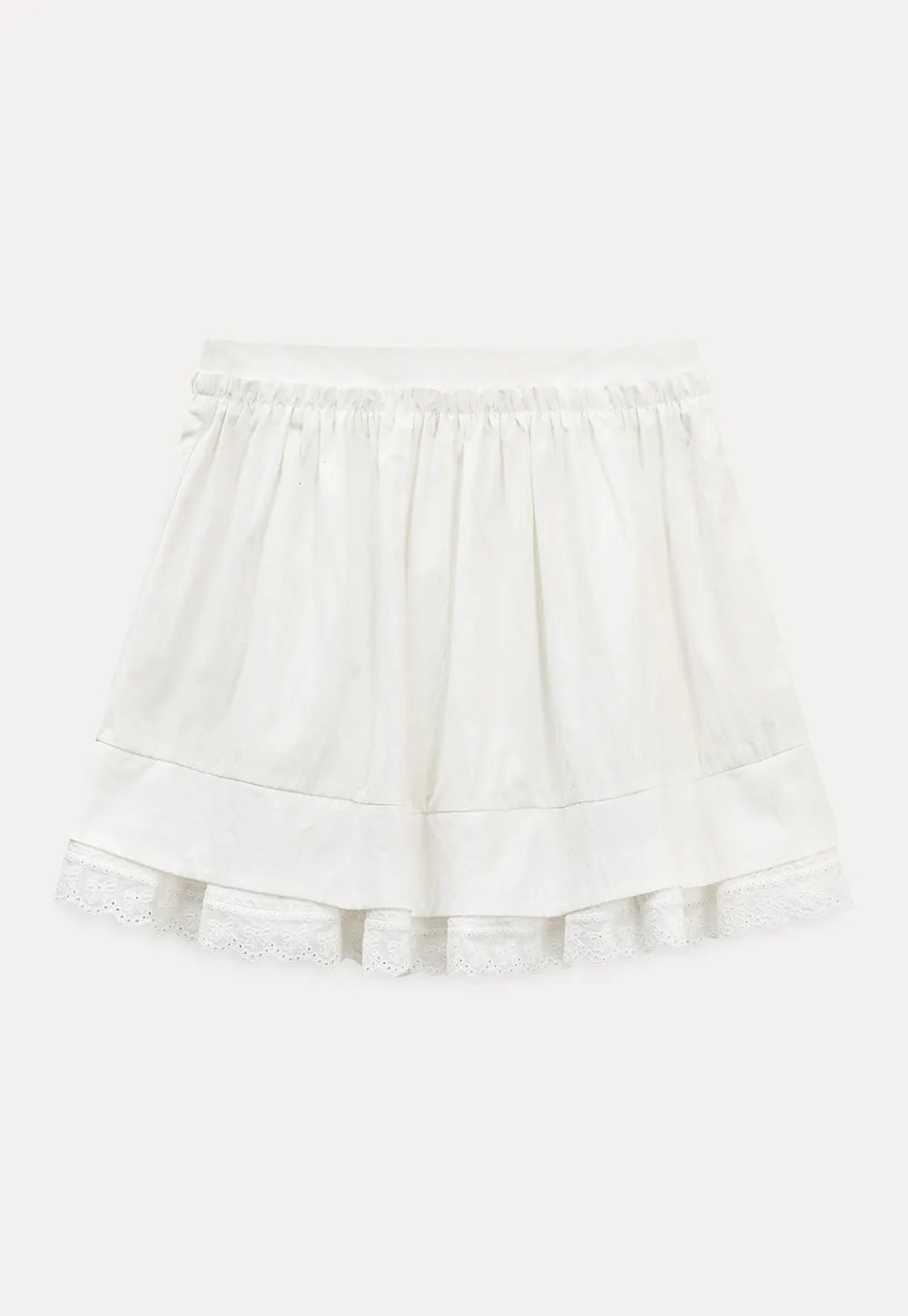 Tiered skirt with lace trim and gathered waist