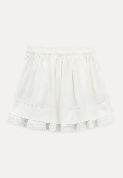 Tiered skirt with lace trim and gathered waist