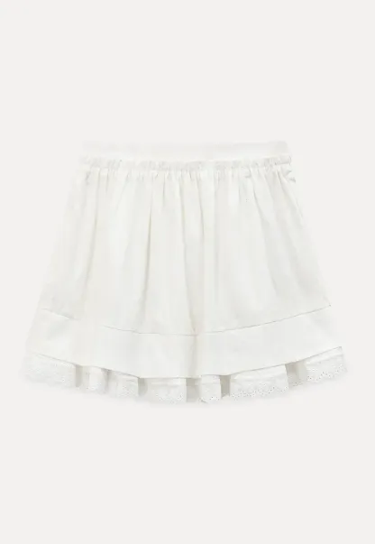 Tiered skirt with lace trim and gathered waist