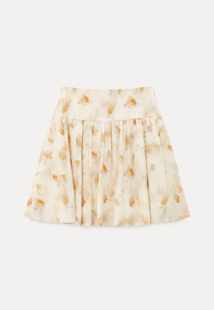 Floral Print Pleated Skirt with Asymmetrical Hem