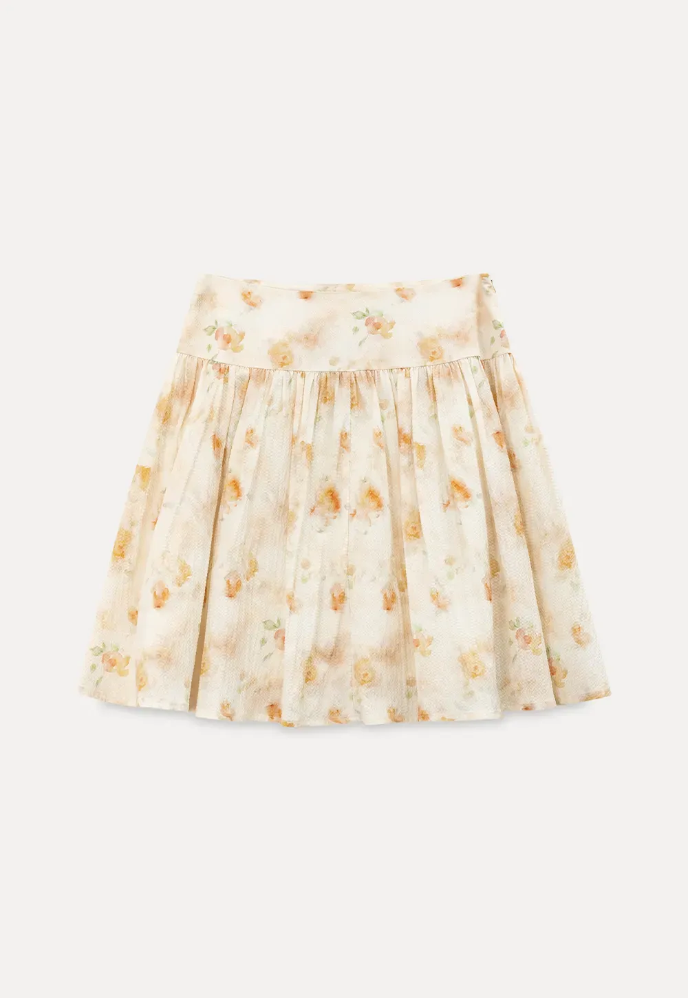 Floral Print Pleated Skirt with Asymmetrical Hem