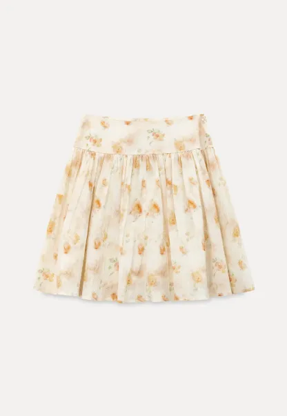 Floral Print Pleated Skirt with Asymmetrical Hem